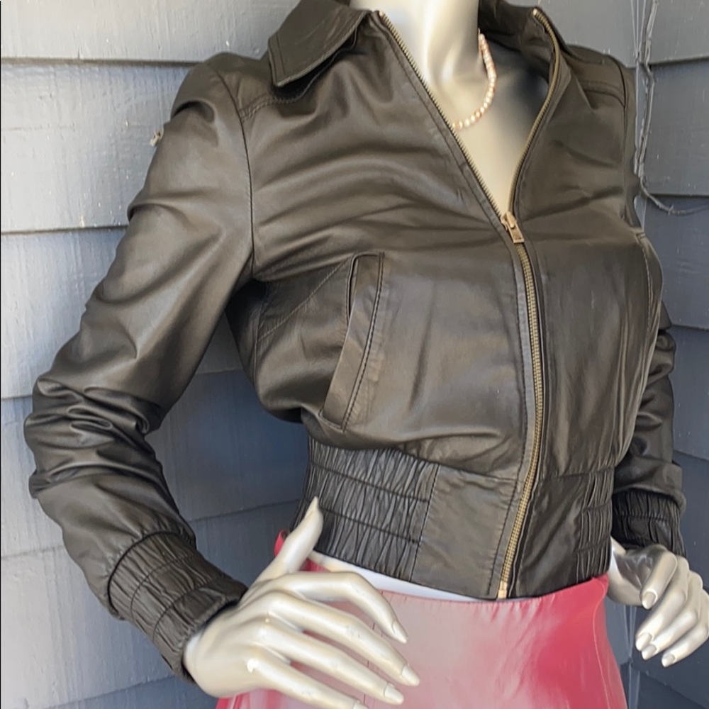 H&M MADONNA black leather bomber jacket